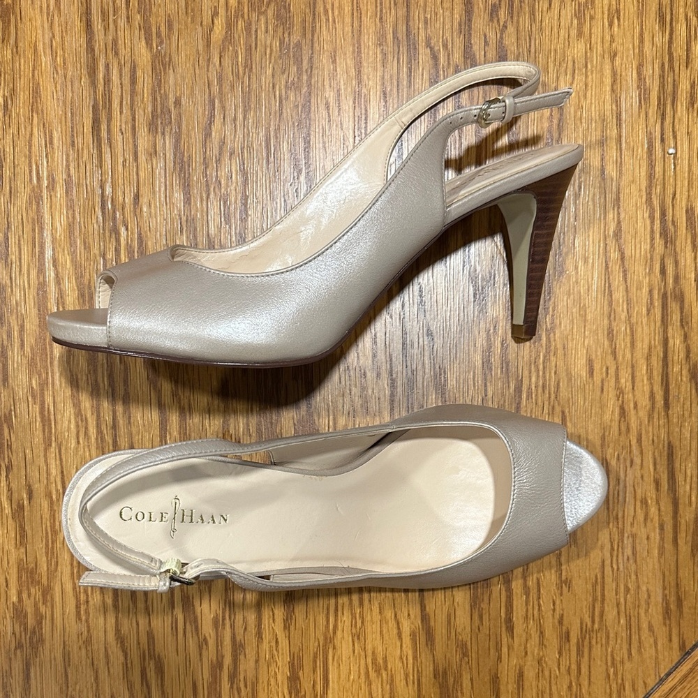 *COLE HAAN* Beige Peep Toe Maya Slingback Heels Size 9